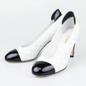 Chanel Quilted Leather Heels with Black Logo NWOT